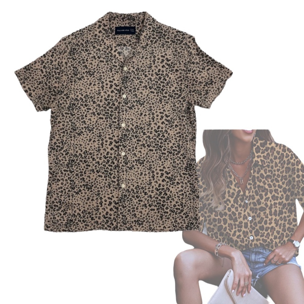 Abercrombie & Fitch Leopard Print Boyfriend Shirt Button Front